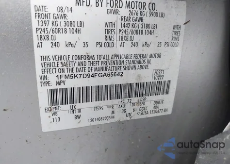 2015 Ford Explorer Xlt from USA, damaged, VIN 1FM5K7D94FGA65642